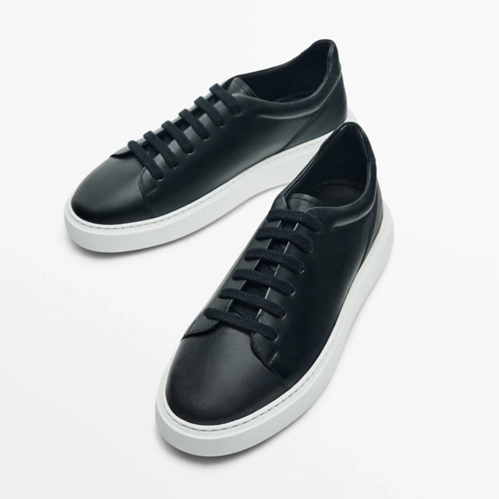 NWT. Massimo Dutti Blue Leather Sneakers/Trainers. Size 7.